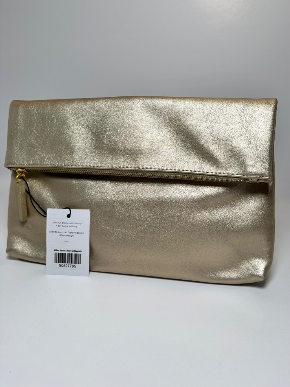 FAWN for The Jilly Box Gold Foldover Clutch | Metallic Vegan Leather | NEW - Picture 2 of 7